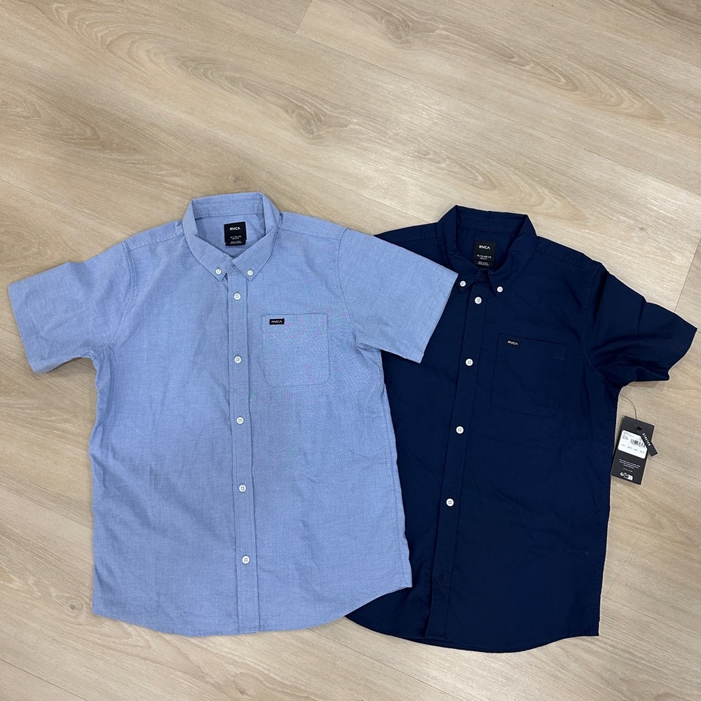 RVCA Bundle of 2, Boys XL (16), Navy and Blue Short Sleeve Button Down Shirt